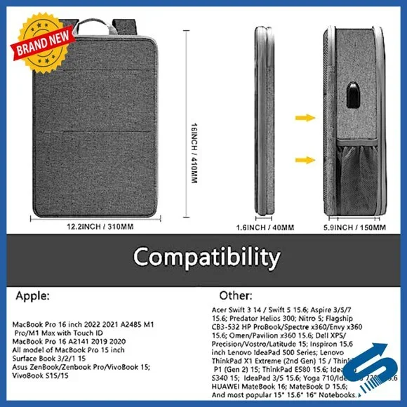 Slim Expandable Laptop Backpack Professional Minimal Travel Daypack Unisex